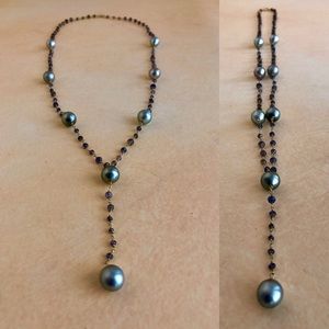 Tahitian Pearl Necklace Handmade 18k Gold w/Gems!